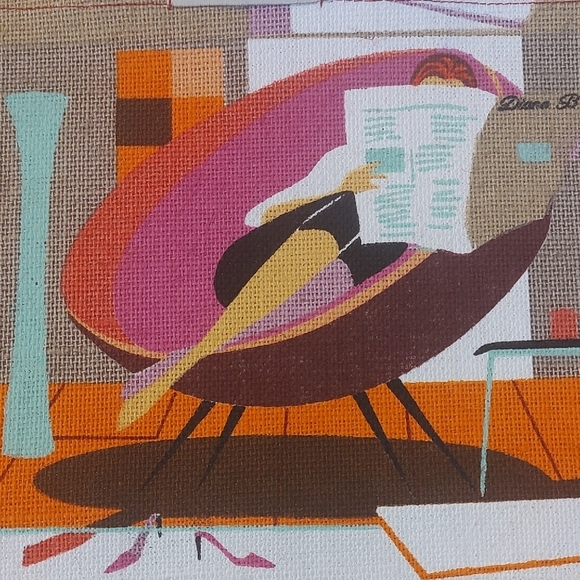 Diane B Burlap Tote Retro Design - Picture 3 of 5